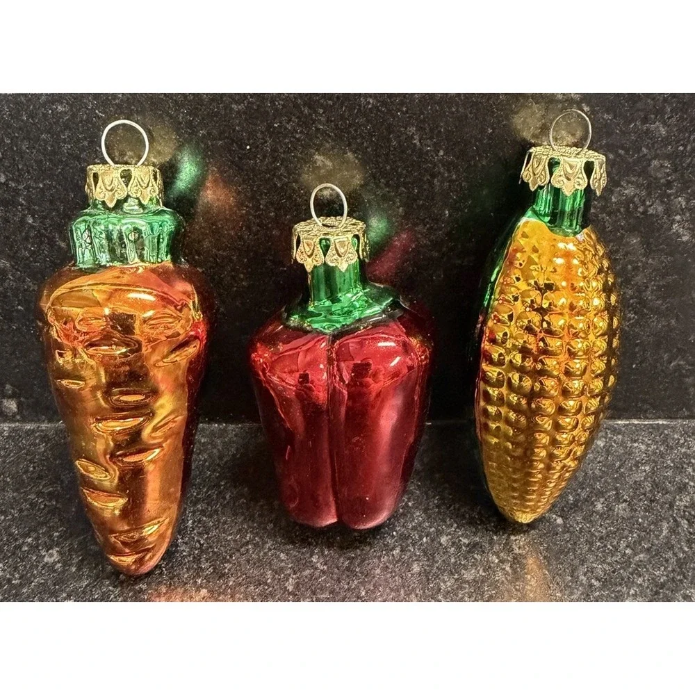 Vintage Blown Glass Vegetable Christmas Ornaments Set of 3 Carrot Pepper Corn 4